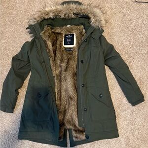 Hollister Olive Utility Jacket with Faux Fur